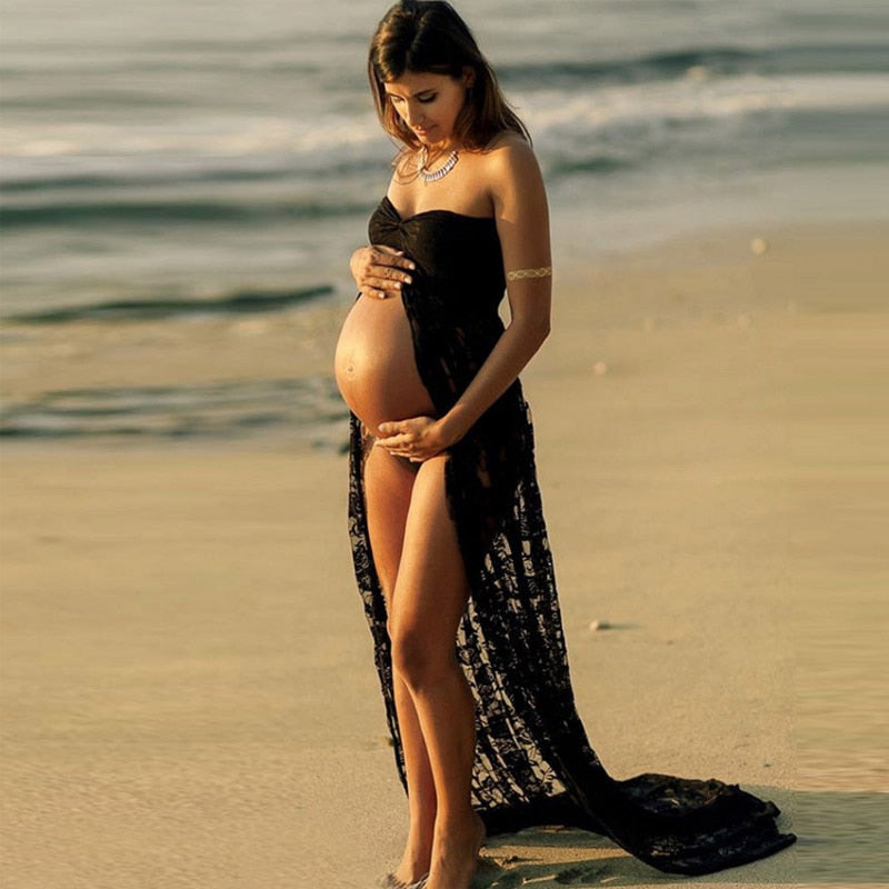 Sleeveless Strapless Lace Maxi Gown Pregnant Dresses for Photo Shoot Summer Dress