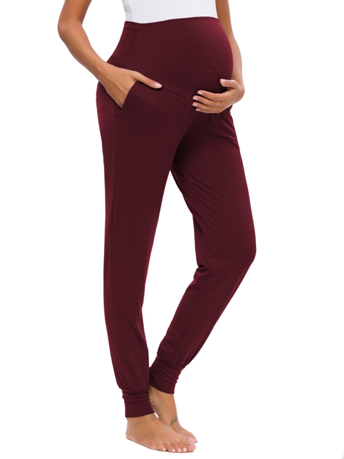 Stretchy Comfortable Pregnancy High Waist Pants with Pocket