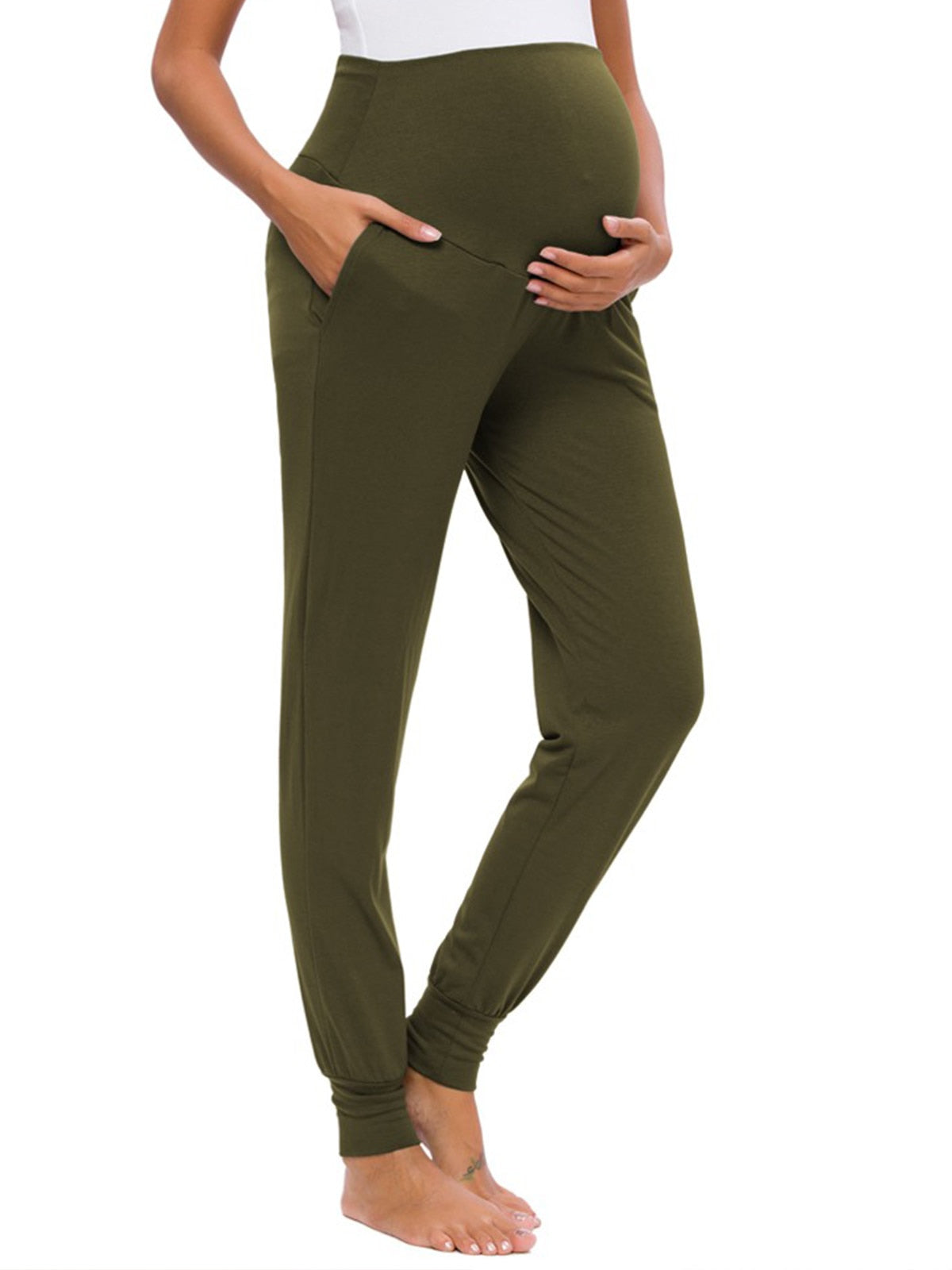 Stretchy Comfortable Pregnancy High Waist Pants with Pocket