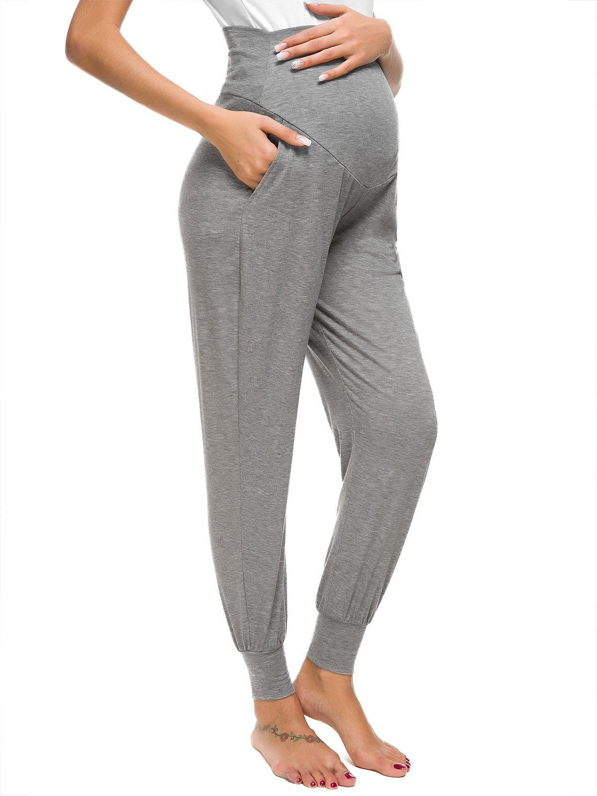 Stretchy Comfortable Pregnancy High Waist Pants with Pocket