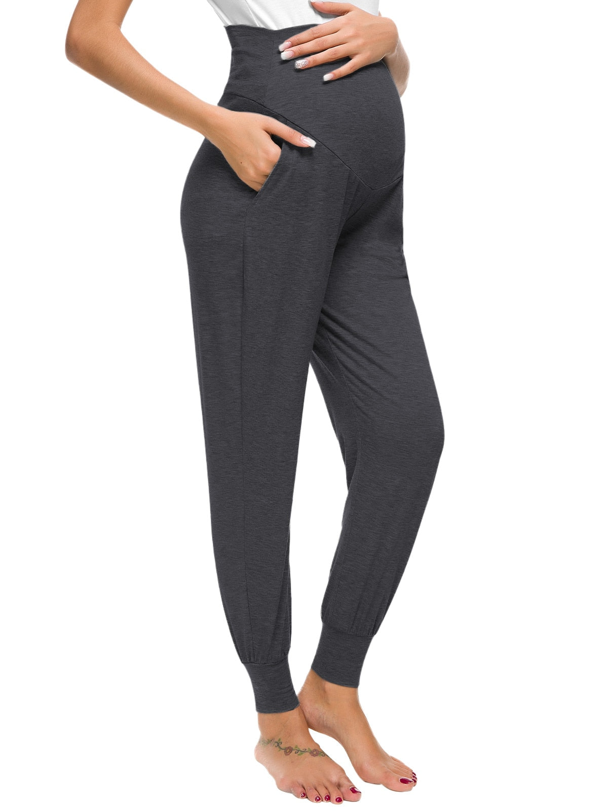 Stretchy Comfortable Pregnancy High Waist Pants with Pocket