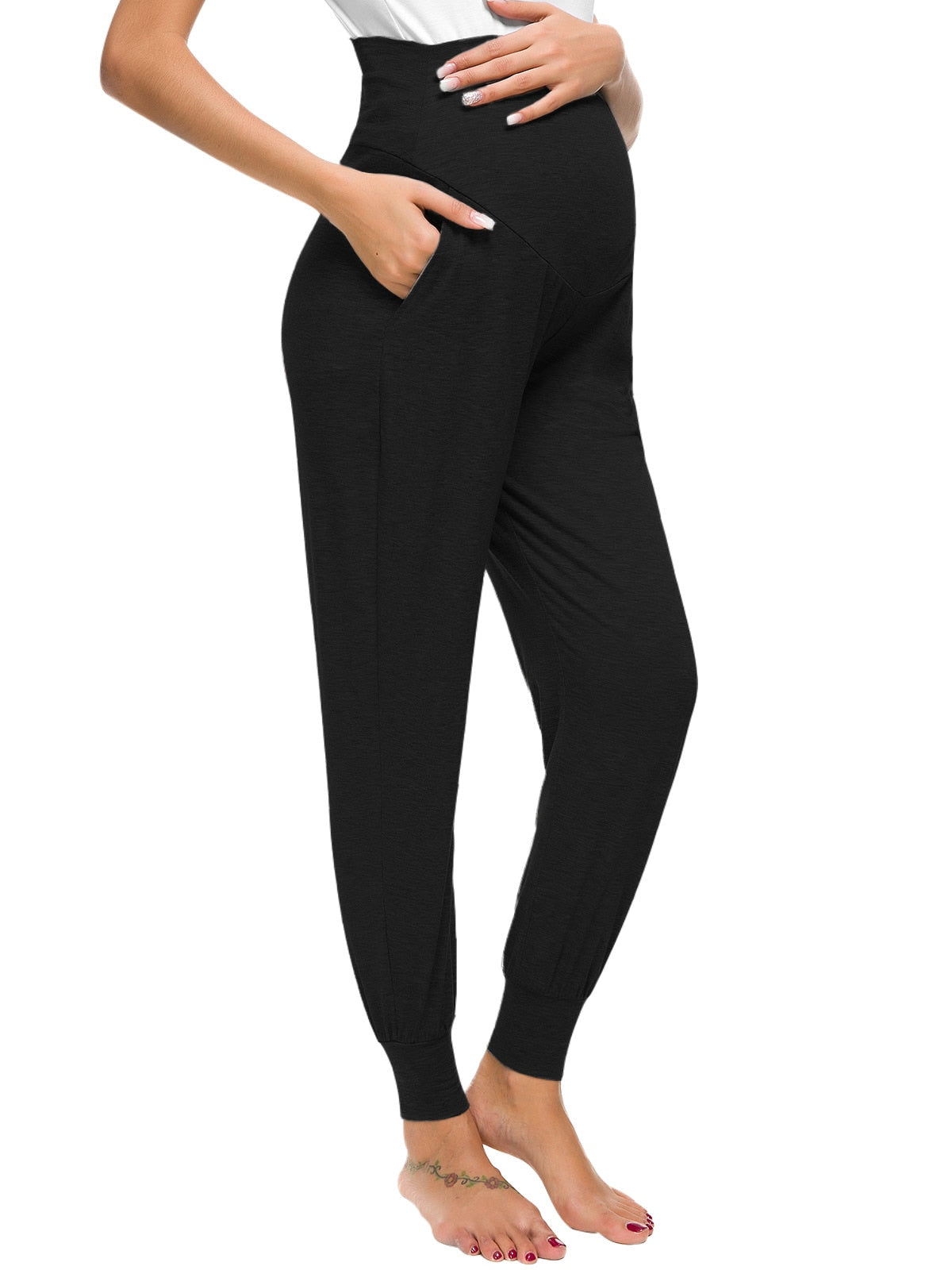 Stretchy Comfortable Pregnancy High Waist Pants with Pocket