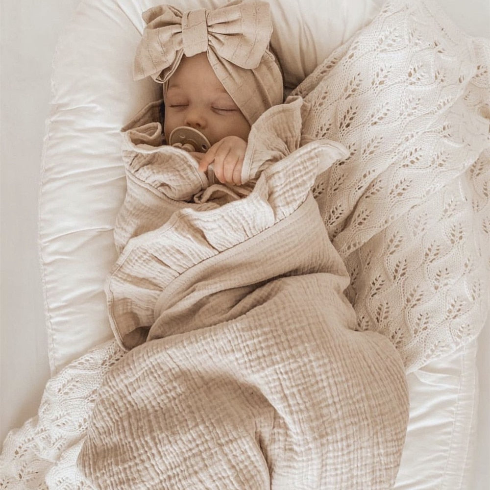 Ruffled Muslin Baby Swaddle Blankets