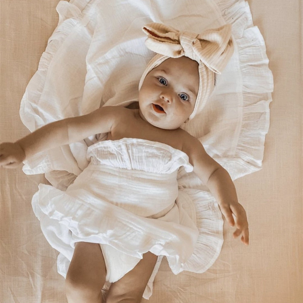 Ruffled Muslin Baby Swaddle Blankets