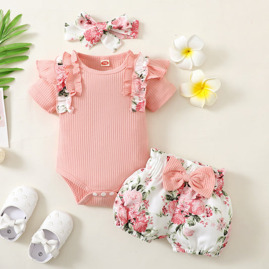 3PCS Summer Floral Newborn Baby Girl Clothes Set