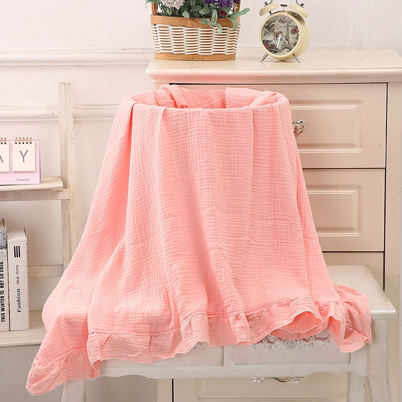 Ruffled Muslin Baby Swaddle Blankets