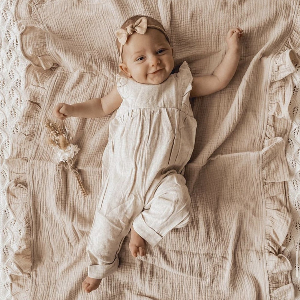 Ruffled Muslin Baby Swaddle Blankets