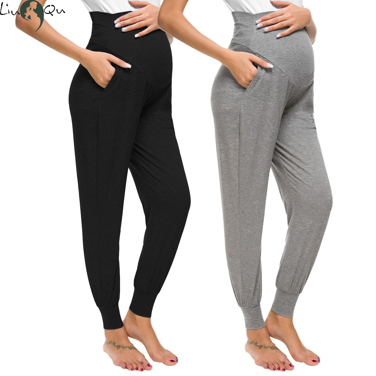 Stretchy Comfortable Pregnancy High Waist Pants with Pocket